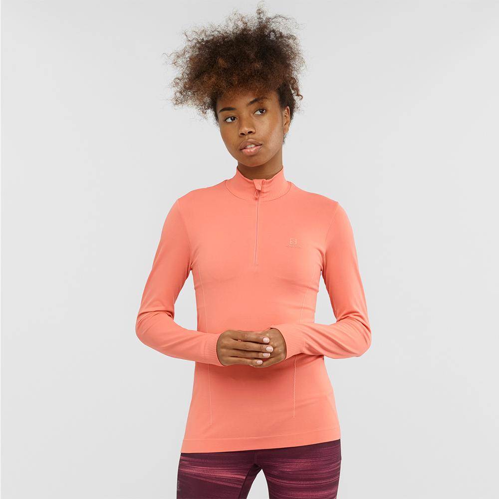 Women's Salomon COMET SEAMLESS HALF ZIP W Midlayers Coral | PSJGVC-437