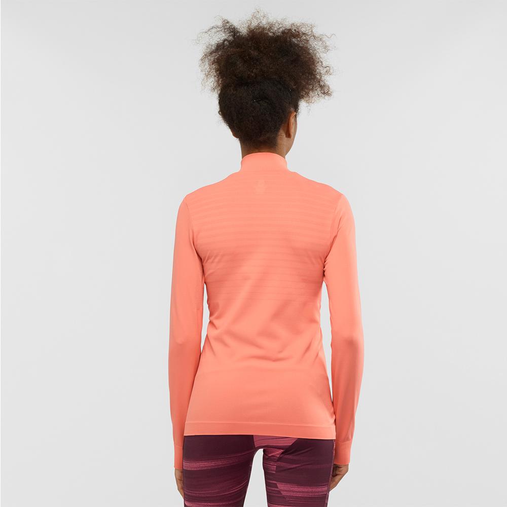 Women's Salomon COMET SEAMLESS HALF ZIP W Midlayers Coral | PSJGVC-437