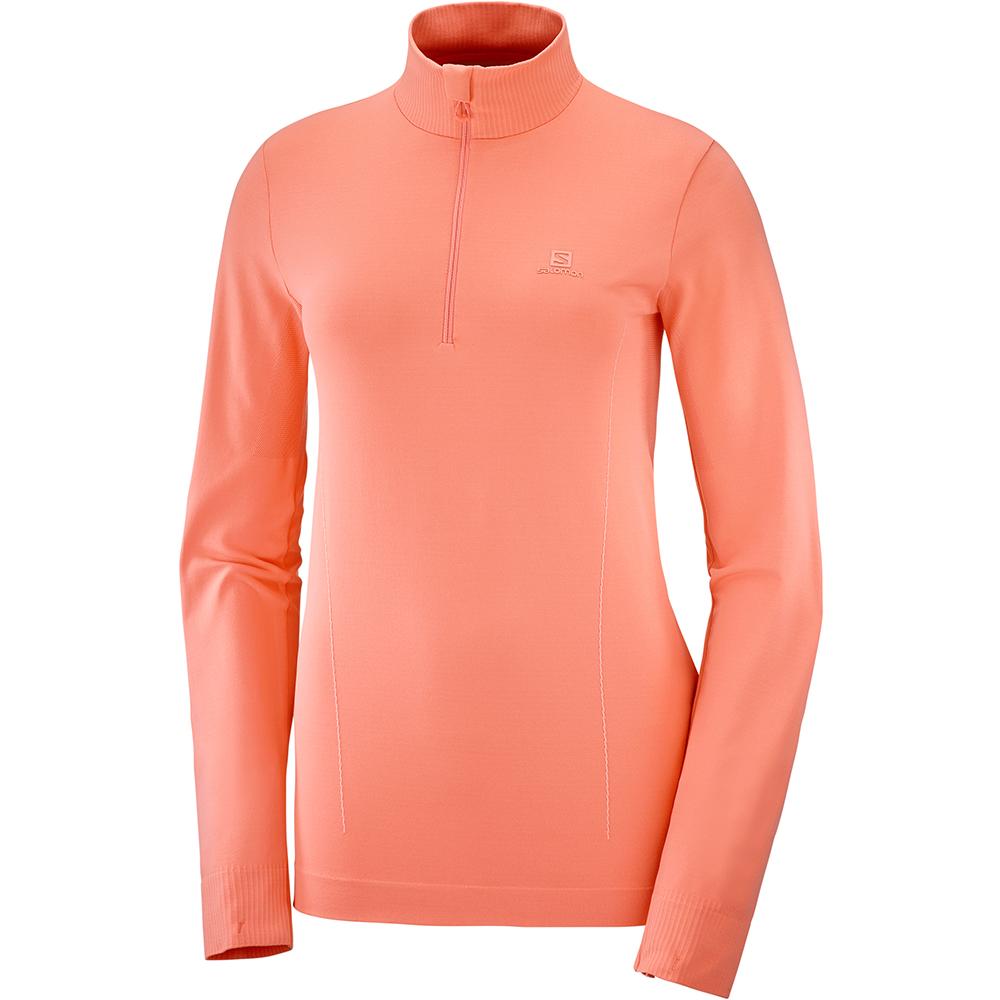 Women\'s Salomon COMET SEAMLESS HALF ZIP W Midlayers Coral | PSJGVC-437