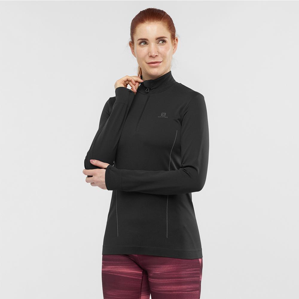 Women's Salomon COMET SEAMLESS HZ W Hoodie Black | MQNZUD-362