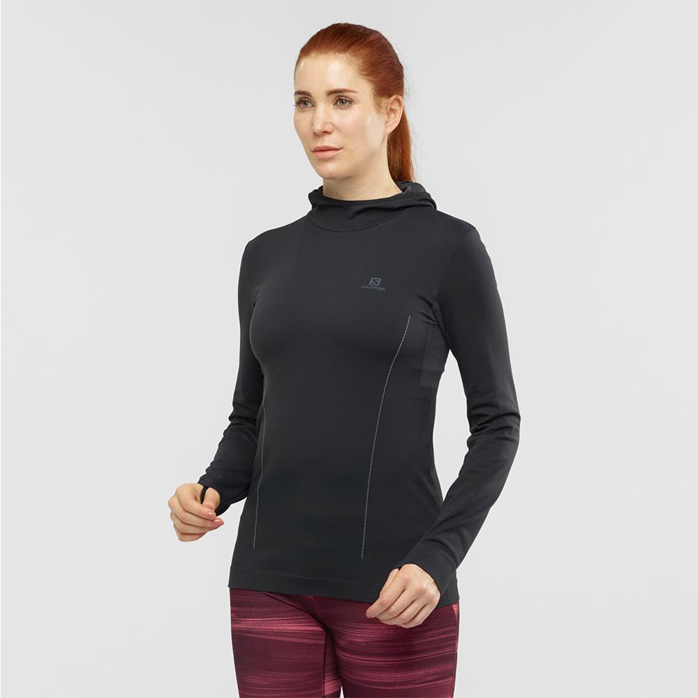 Women's Salomon COMET SEAMLESS W Hoodie Black | RJQBUT-708