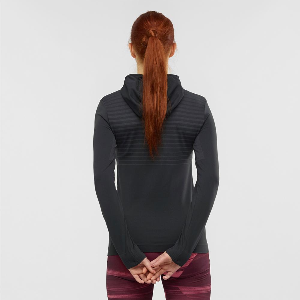 Women's Salomon COMET SEAMLESS W Hoodie Black | RJQBUT-708