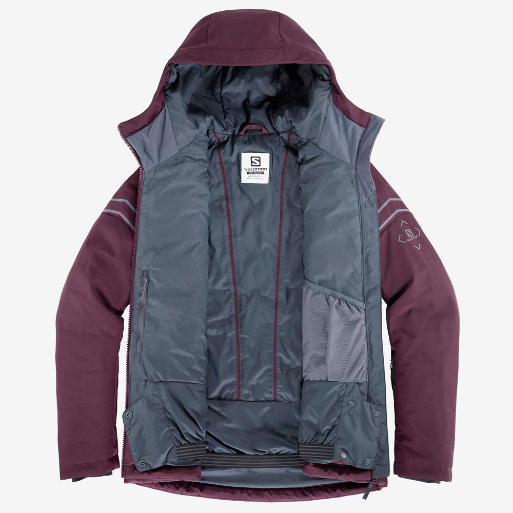 Women's Salomon EDGE Woinsulated Jacket Hoodie Ski Jackets Burgundy | WSCUXY-190