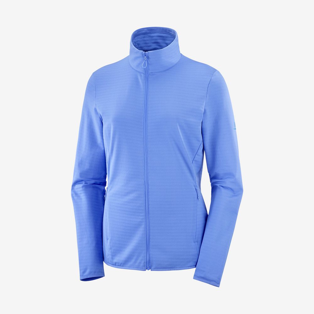 Women's Salomon ESSENTIAL LIGHTWARM Full Zip Midlayer Jacket Midlayers Blue | FRJSTL-284