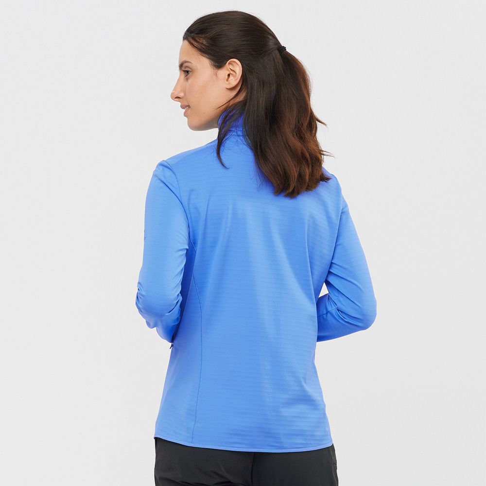 Women's Salomon ESSENTIAL LIGHTWARM Full Zip Midlayer Jacket Midlayers Blue | FRJSTL-284