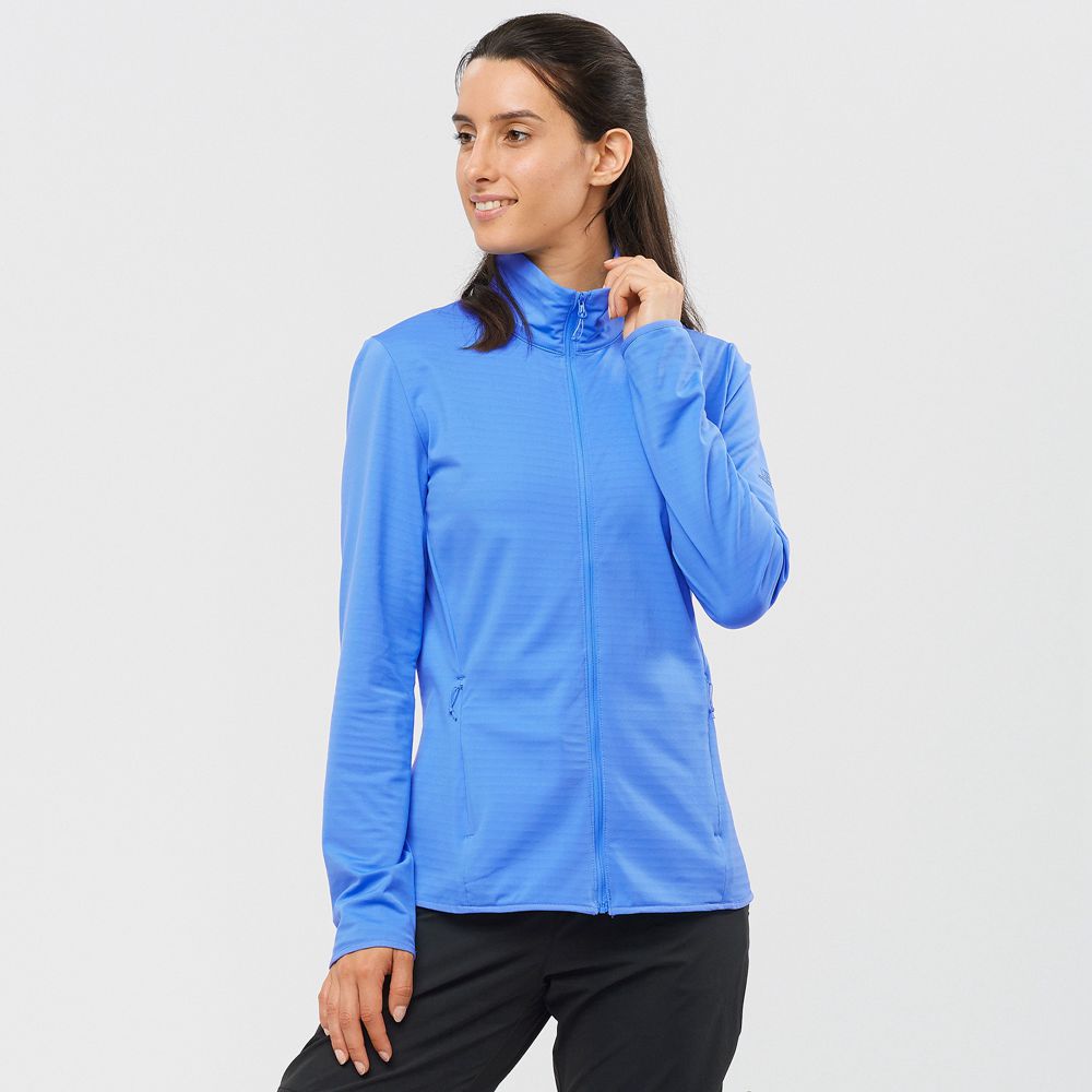 Women\'s Salomon ESSENTIAL LIGHTWARM Full Zip Midlayer Jacket Midlayers Blue | FRJSTL-284