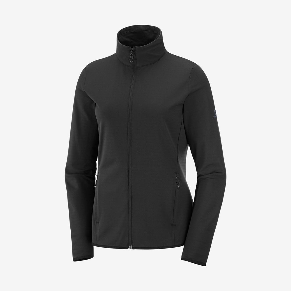 Women's Salomon ESSENTIAL LIGHTWARM Full Zip Midlayer Jacket Midlayers Black | KUMGDH-571