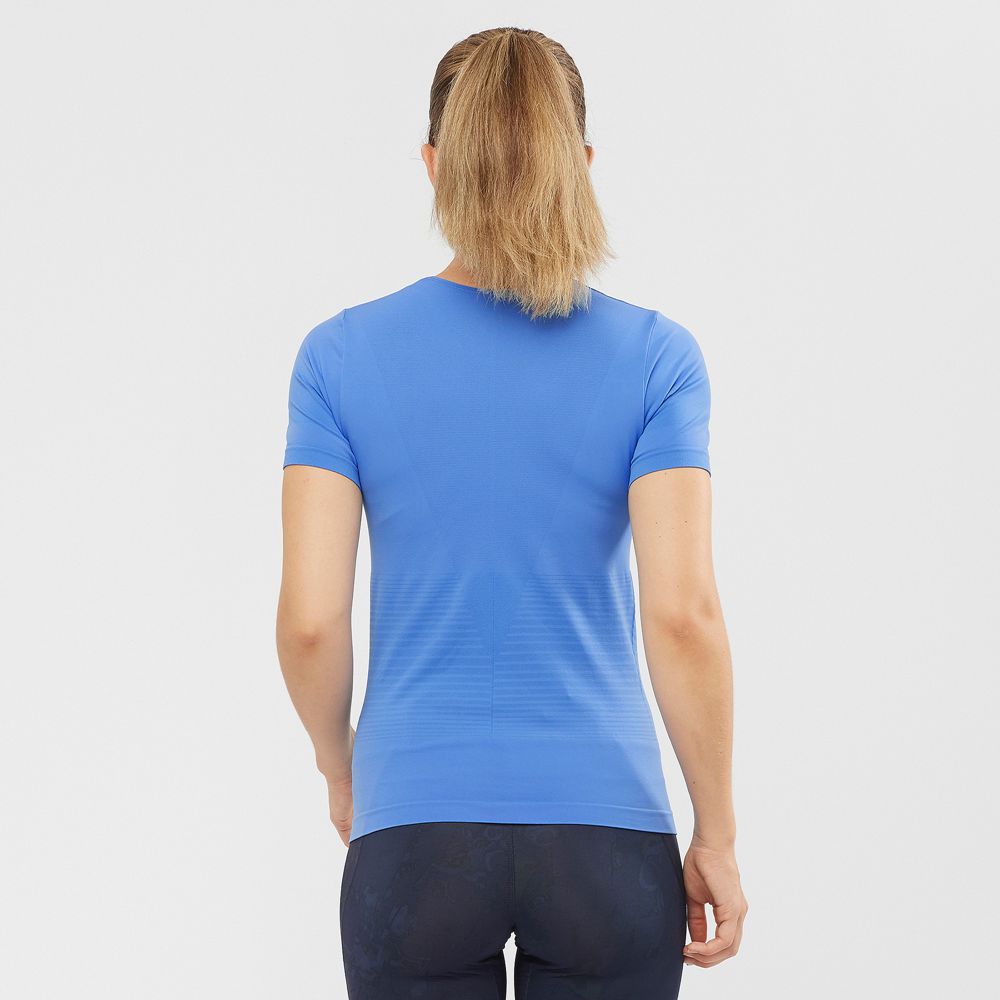 Women's Salomon ESSENTIAL MOVE ON SEAMLESS T Shirts Blue | ALONVF-672