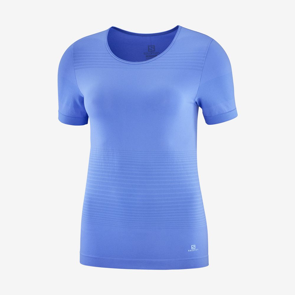 Women's Salomon ESSENTIAL MOVE ON SEAMLESS T Shirts Blue | ALONVF-672