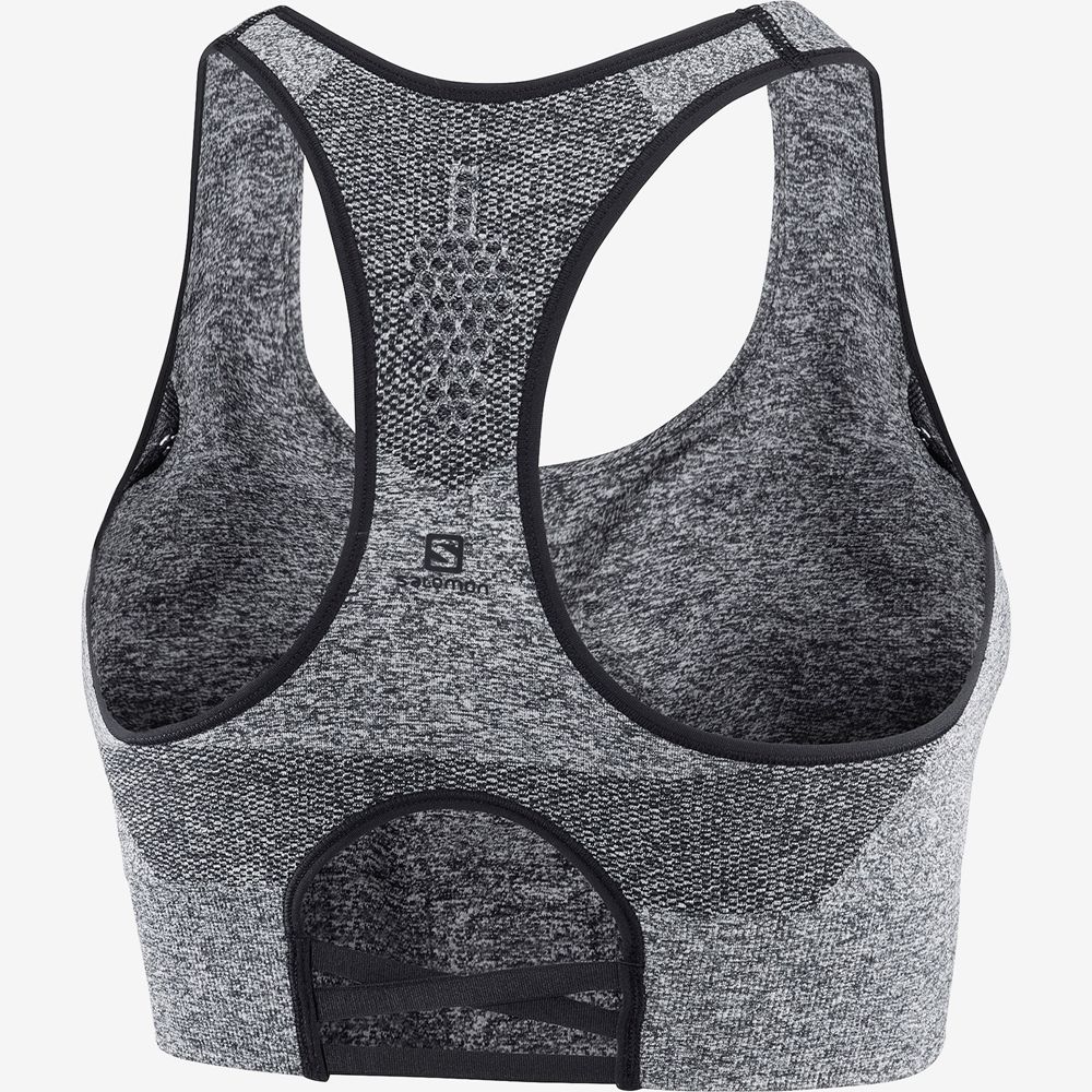 Women's Salomon ESSENTIAL MOVE ON SEAMLESS Sport Bra Black | OSXYVF-359