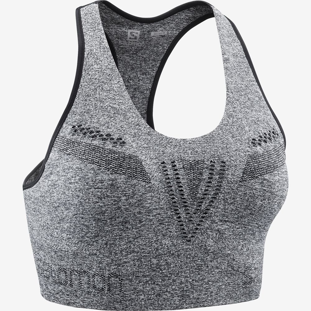 Women's Salomon ESSENTIAL MOVE ON SEAMLESS Sport Bra Black | OSXYVF-359