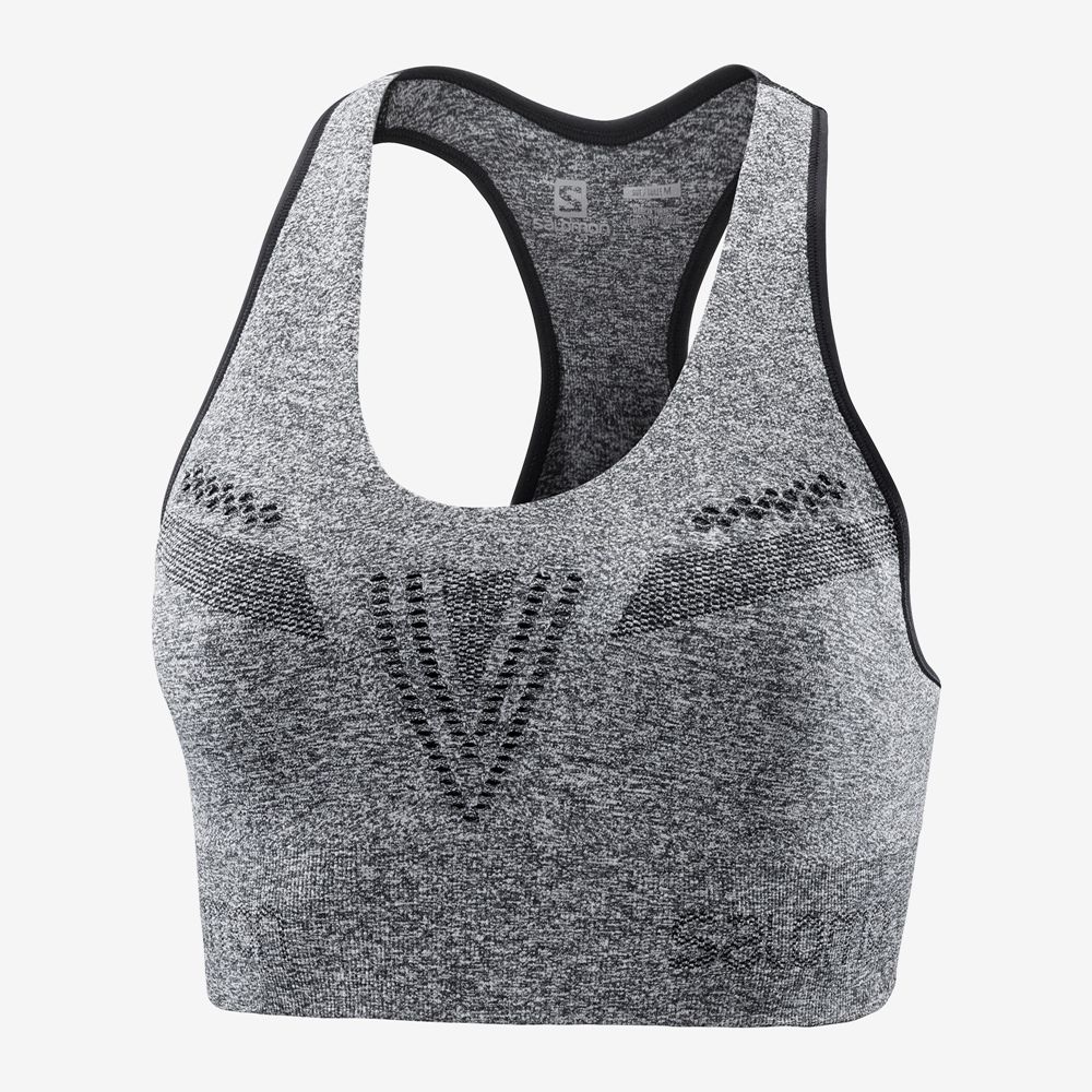 Women's Salomon ESSENTIAL MOVE ON SEAMLESS Sport Bra Black | OSXYVF-359