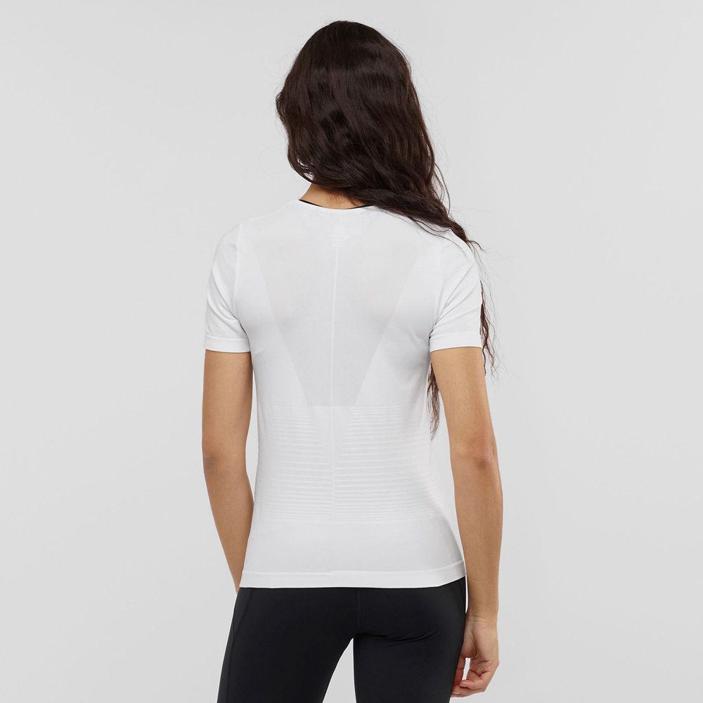 Women's Salomon ESSENTIAL MOVE ON SEAMLESS T Shirts White | QDUVGK-189
