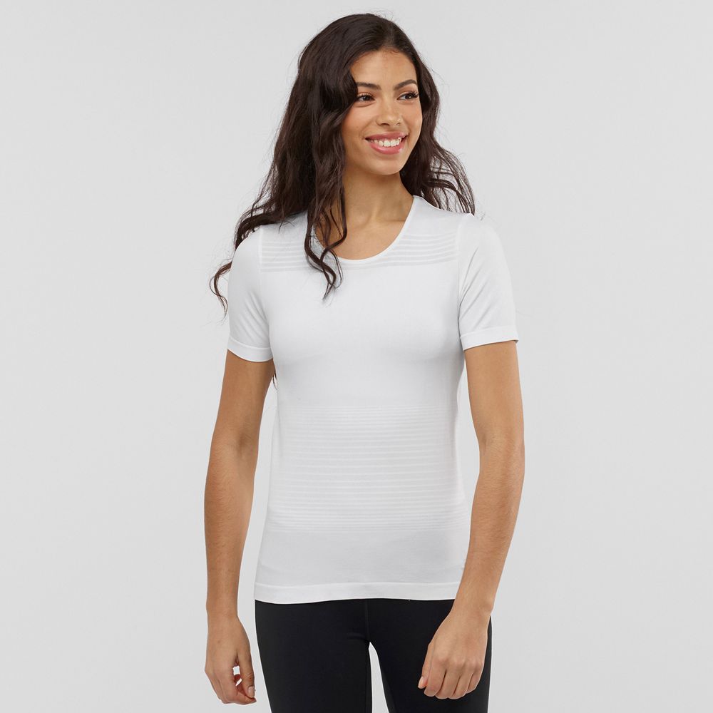 Women\'s Salomon ESSENTIAL MOVE ON SEAMLESS T Shirts White | QDUVGK-189