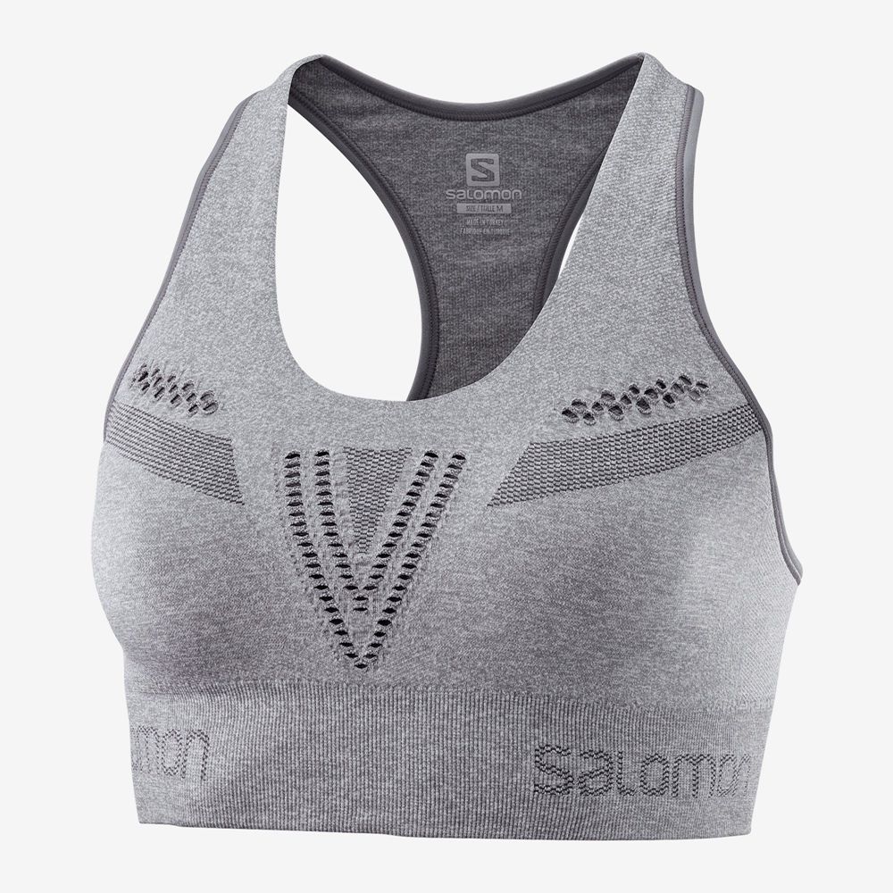 Women's Salomon ESSENTIAL MOVE ON SEAMLESS Sport Bra Grey | YIRXMB-726