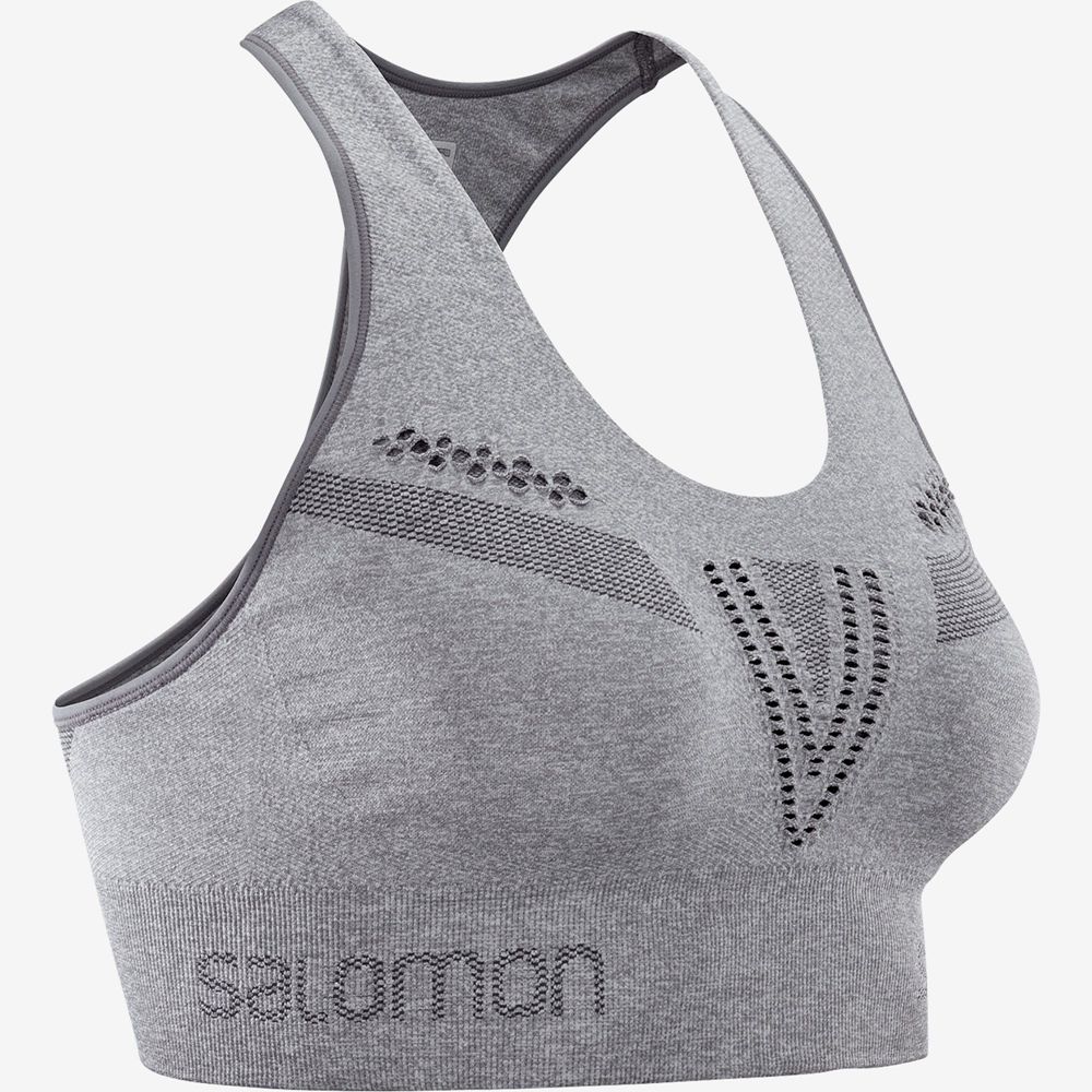 Women's Salomon ESSENTIAL MOVE ON SEAMLESS Sport Bra Grey | YIRXMB-726