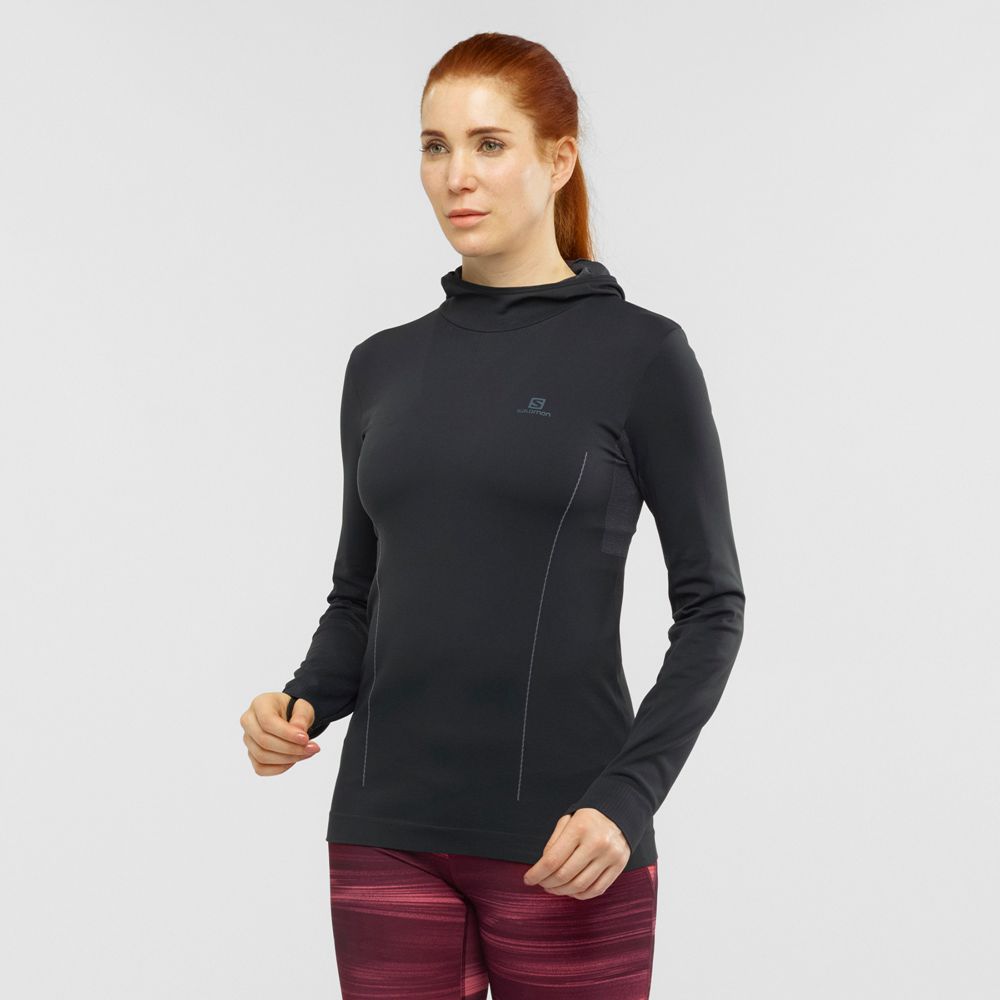 Women\'s Salomon ESSENTIAL SEAMLESS Midlayers Black | BLONWC-524