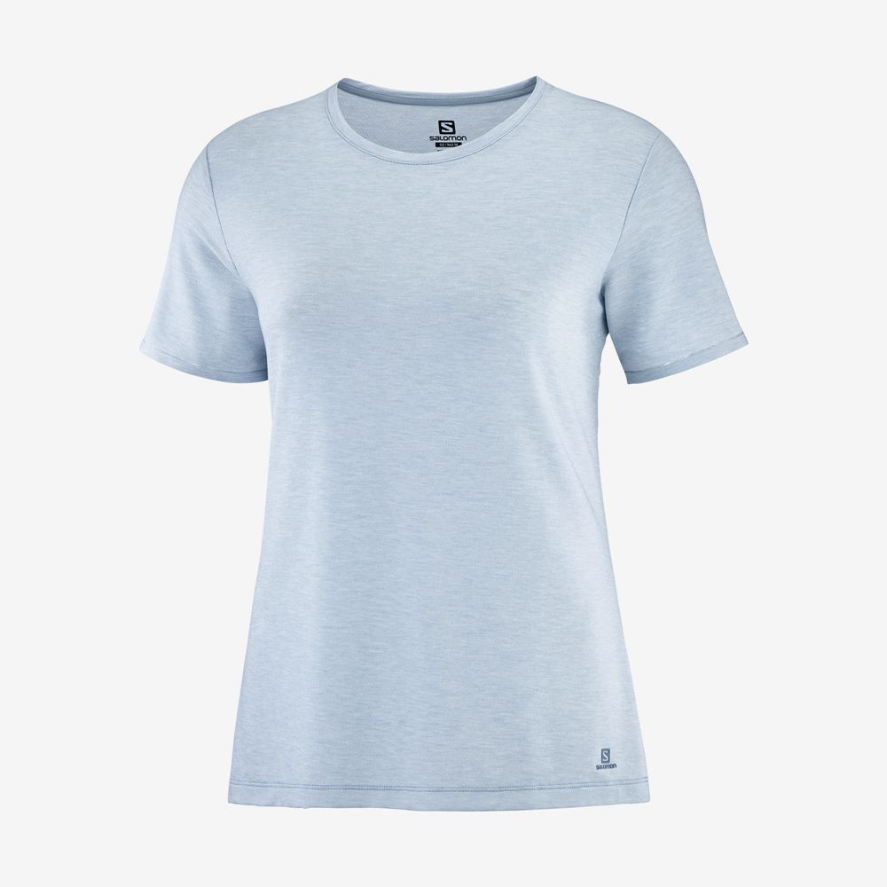 Women's Salomon ESSENTIAL TENCEL T Shirts Ashley Blue | CMJSEL-935