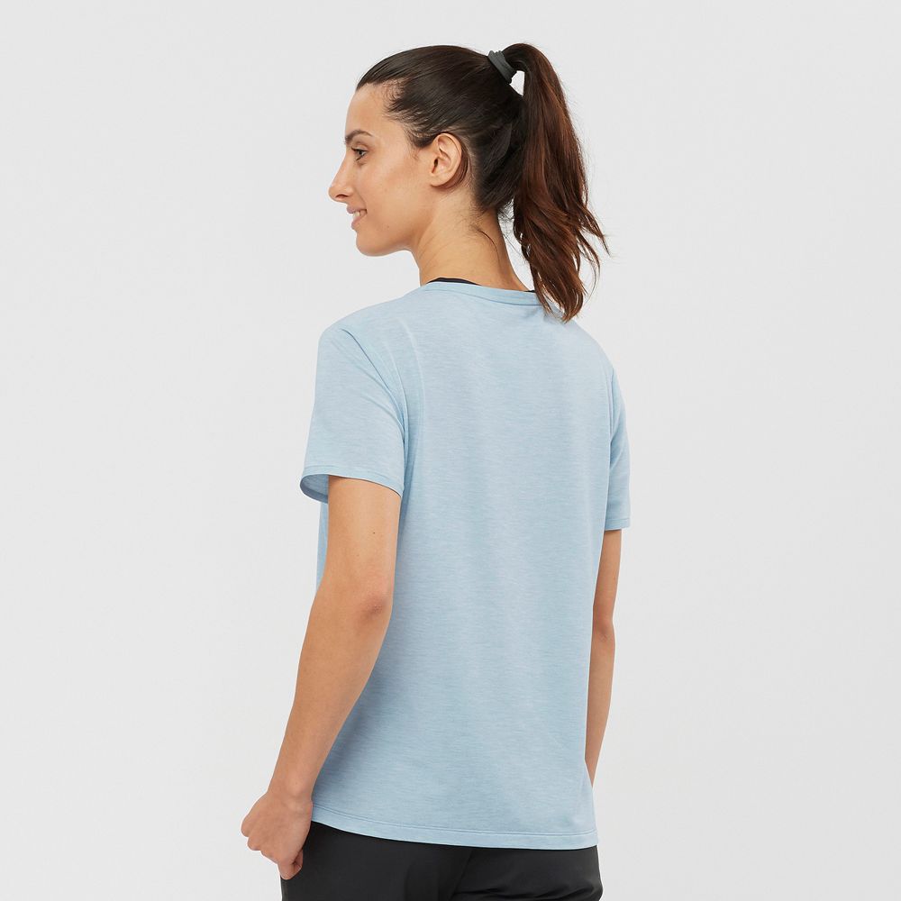 Women's Salomon ESSENTIAL TENCEL T Shirts Ashley Blue | CMJSEL-935