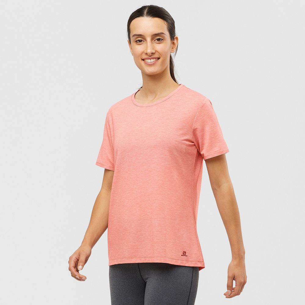 Women\'s Salomon ESSENTIAL TENCEL T Shirts Coral | CRHSPK-361