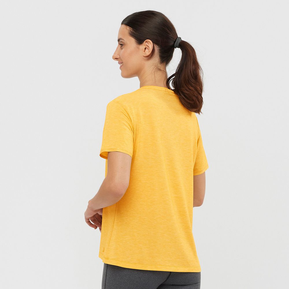 Women's Salomon ESSENTIAL TENCEL T Shirts Yellow | LXNBGK-740