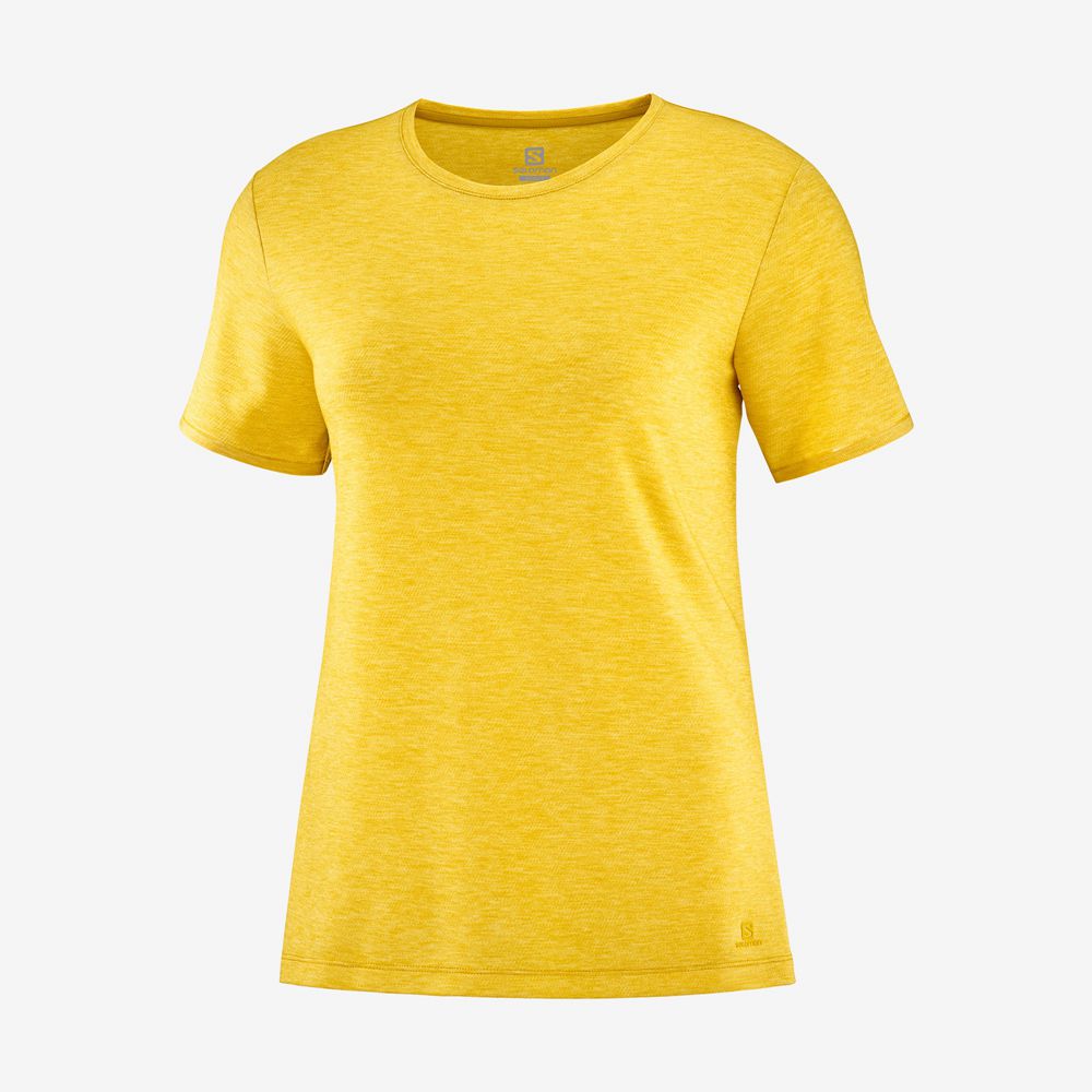 Women's Salomon ESSENTIAL TENCEL T Shirts Yellow | LXNBGK-740