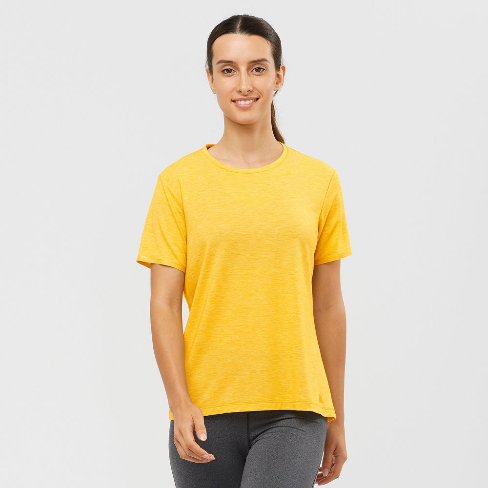 Women\'s Salomon ESSENTIAL TENCEL T Shirts Yellow | LXNBGK-740