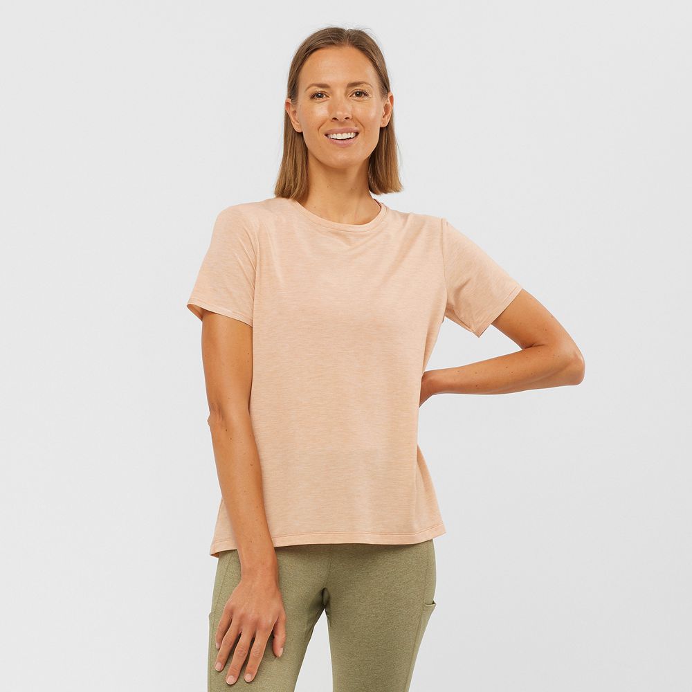 Women\'s Salomon ESSENTIAL TENCEL T Shirts Beige | VBEMDX-409