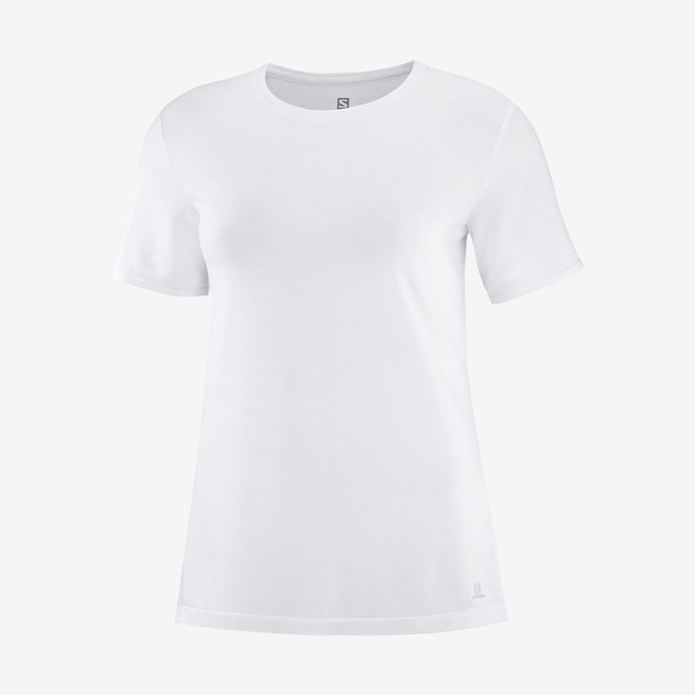 Women's Salomon ESSENTIAL TENCEL T Shirts White | YTHBFO-407