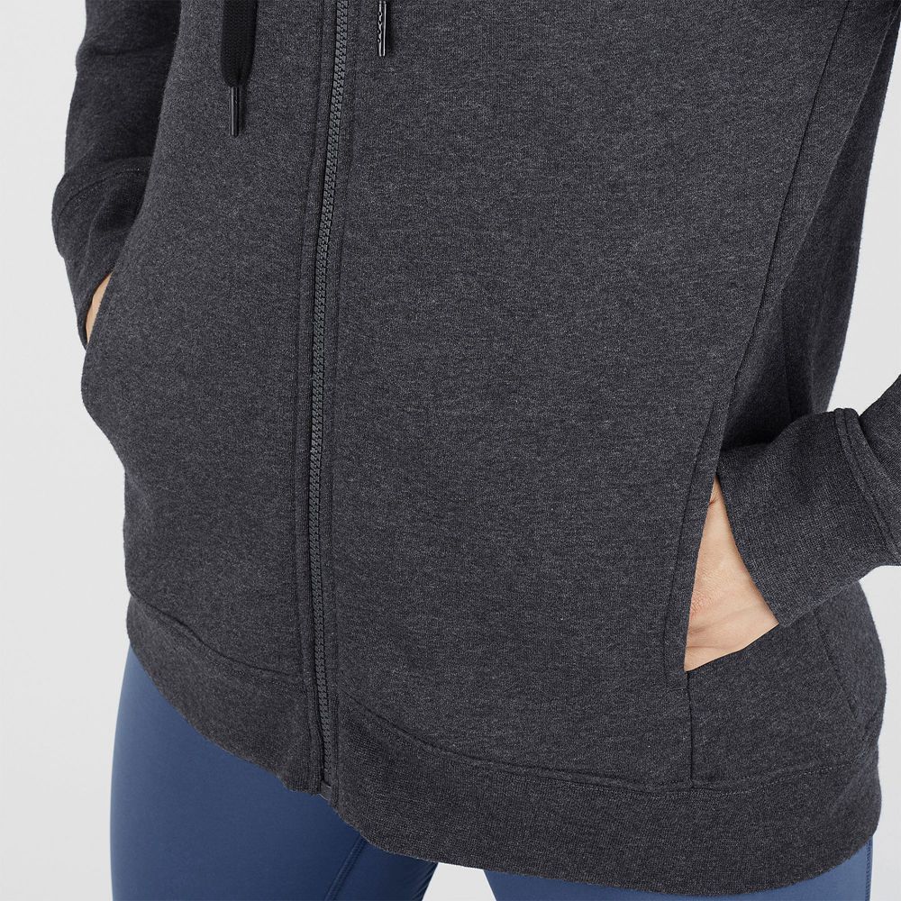 Women's Salomon ESSENTIAL WARM Jacket Hoodie Midlayers Black | EZIPUC-807