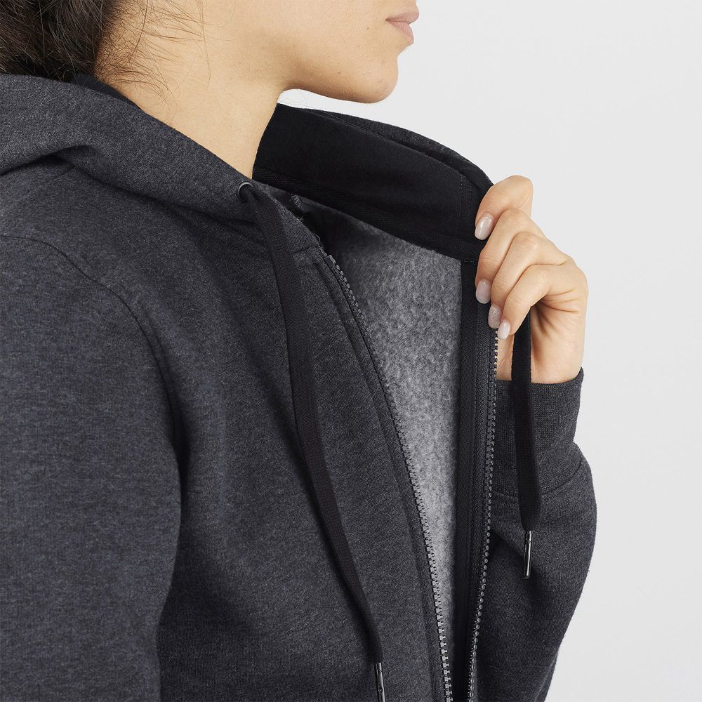 Women's Salomon ESSENTIAL WARM Jacket Hoodie Midlayers Black | EZIPUC-807
