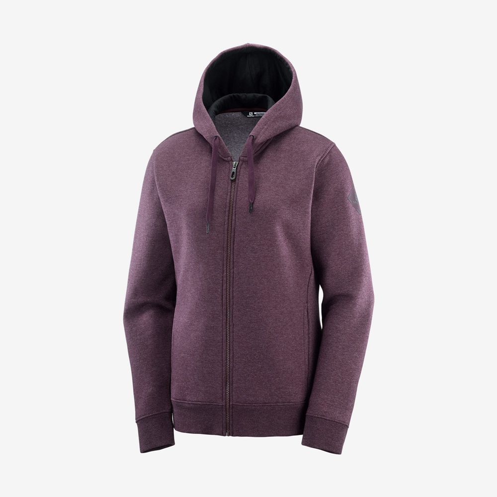 Women's Salomon ESSENTIAL WARM Jacket Hoodie Midlayers Burgundy | VYGTPE-541