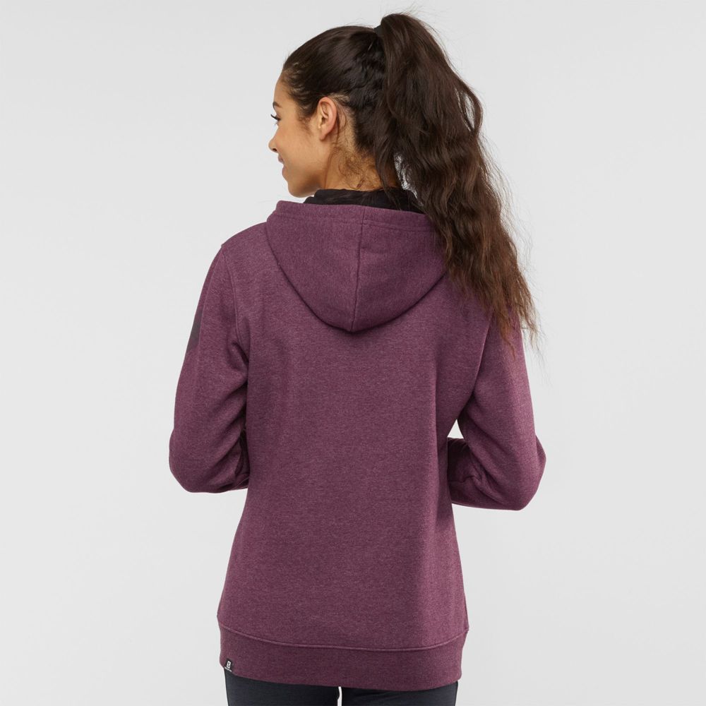 Women's Salomon ESSENTIAL WARM Jacket Hoodie Midlayers Burgundy | VYGTPE-541