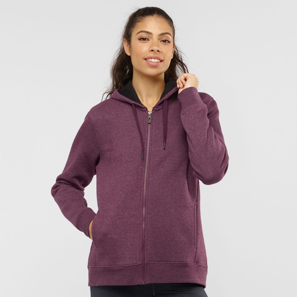 Women\'s Salomon ESSENTIAL WARM Jacket Hoodie Midlayers Burgundy | VYGTPE-541