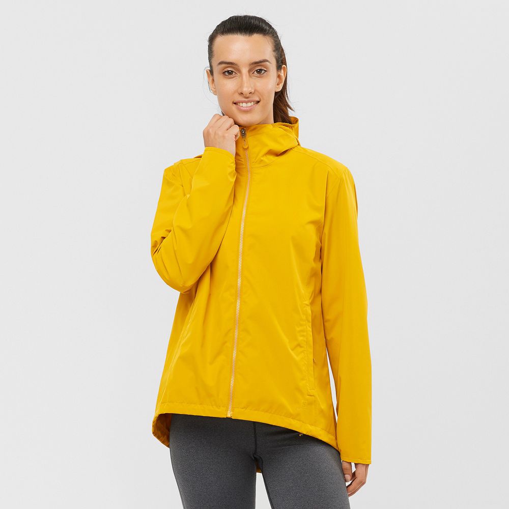 Women\'s Salomon ESSENTIAL WATERPROOF 2L Jackets Yellow | 0241YOAGB