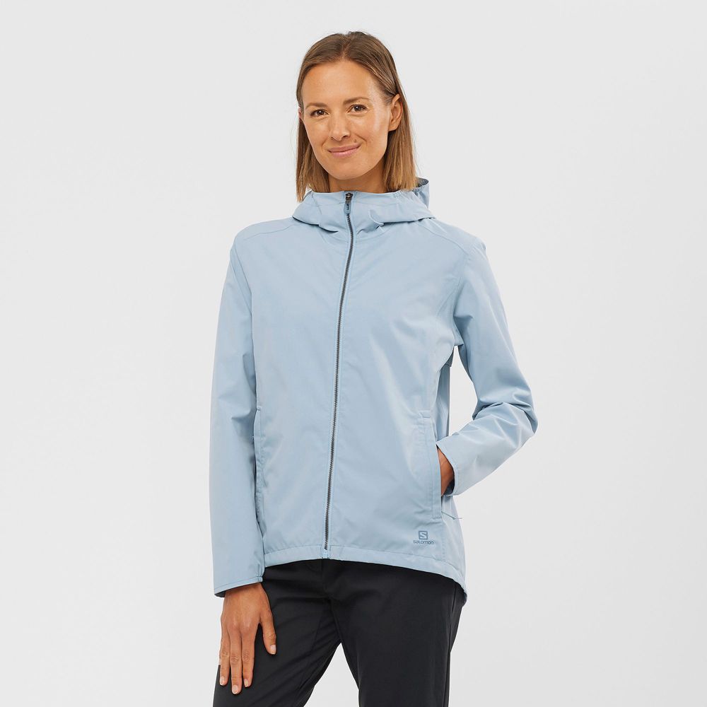 Women\'s Salomon ESSENTIAL WATERPROOF 2L Jackets Ashley Blue | 5298BYHFP