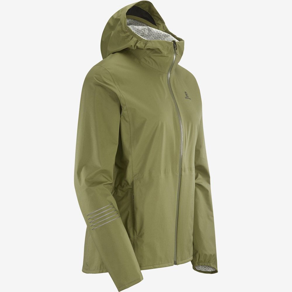 Women's Salomon LIGHTNING WATERPROOF Jackets Olive | TSPVIA-508