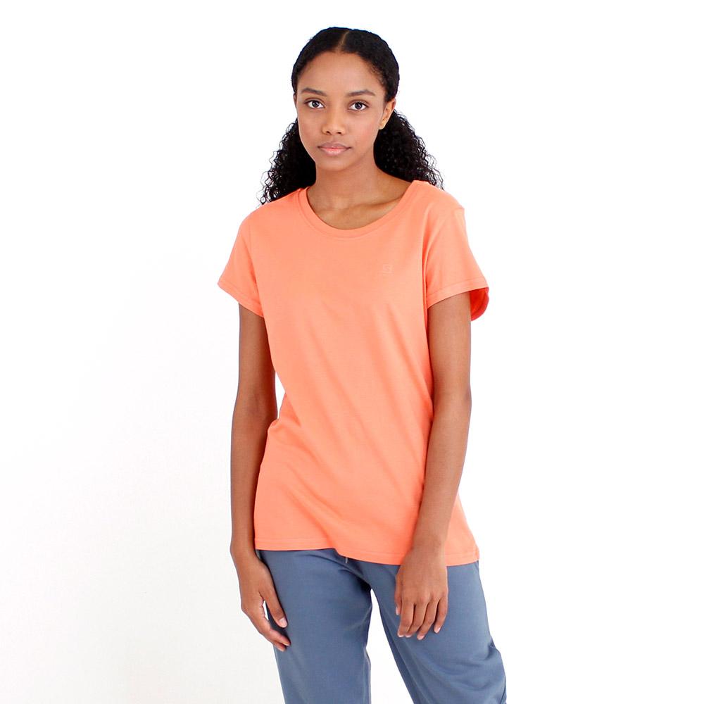 Women's Salomon LOGO SS W T Shirts Coral | EIPOAU-864