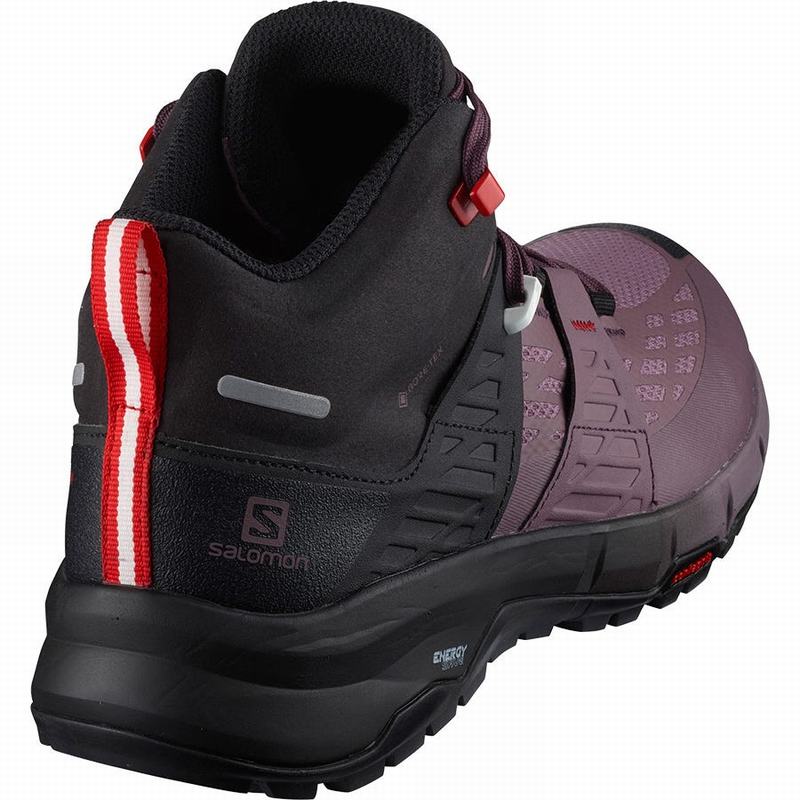 Women's Salomon ODYSSEY MID GTX W Hiking Shoes Black / Red | CTDNUL-186