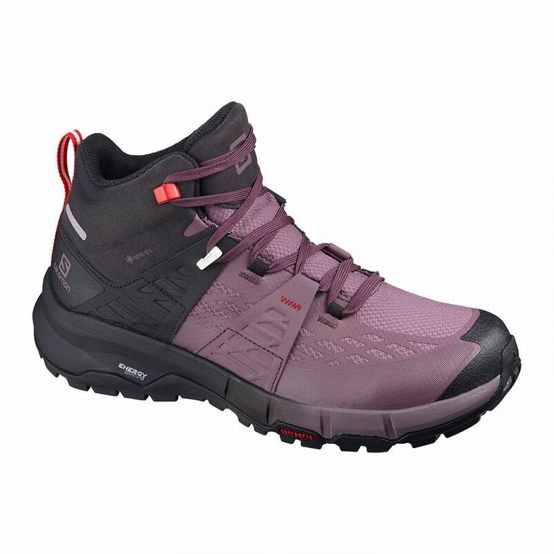 Women\'s Salomon ODYSSEY MID GTX W Hiking Shoes Black / Red | CTDNUL-186