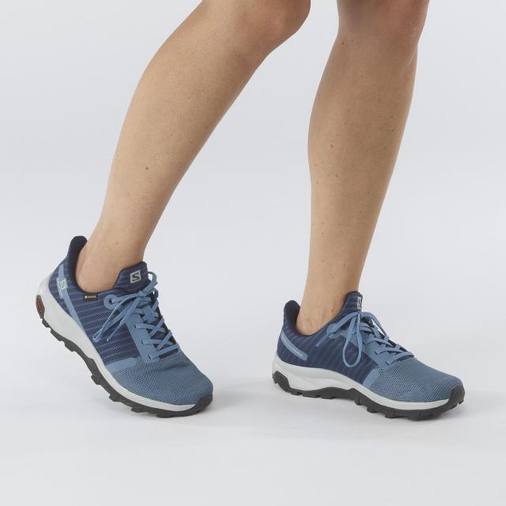 Women's Salomon OUTBOUND PRISM GTX Hiking Shoes Blue / Dark Denim | CTMHFW-680