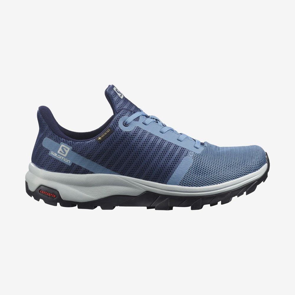 Women\'s Salomon OUTBOUND PRISM GTX Hiking Shoes Blue / Dark Denim | CTMHFW-680