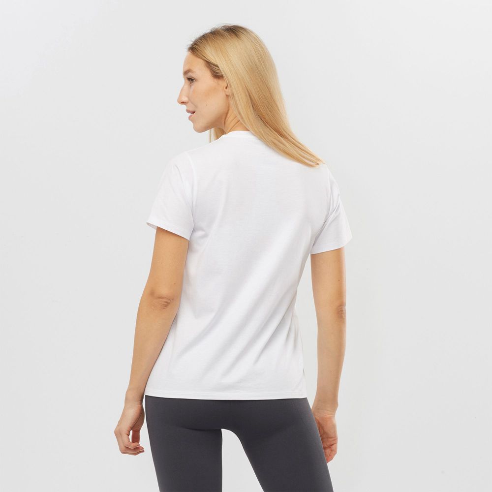 Women's Salomon OUTLIFE BIG LOGO Short Sleeve T Shirts White | DHLNIC-054