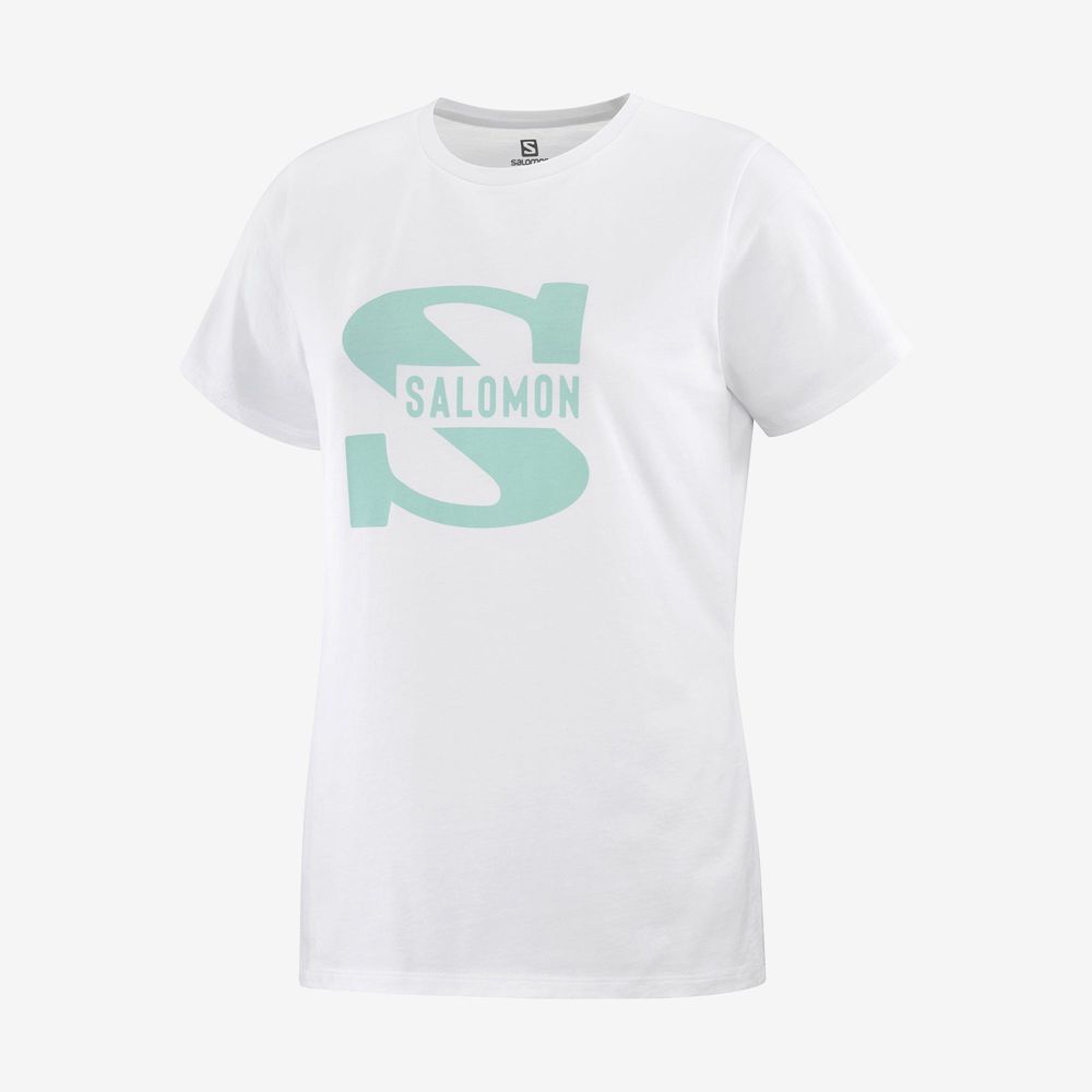 Women\'s Salomon OUTLIFE BIG LOGO Short Sleeve T Shirts White | DHLNIC-054