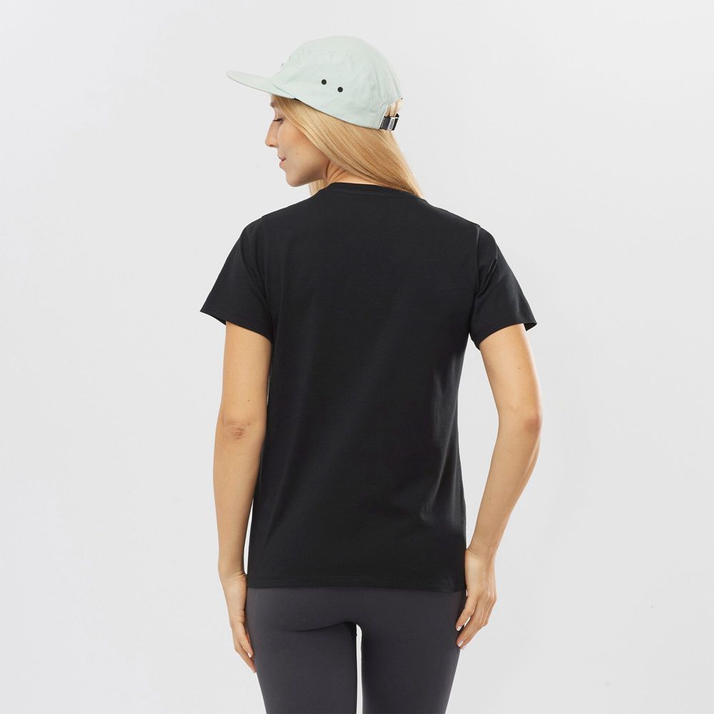 Women's Salomon OUTLIFE BIG LOGO Short Sleeve T Shirts Black | IOXVNK-728