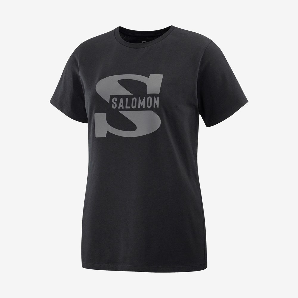 Women's Salomon OUTLIFE BIG LOGO Short Sleeve T Shirts Black | IOXVNK-728