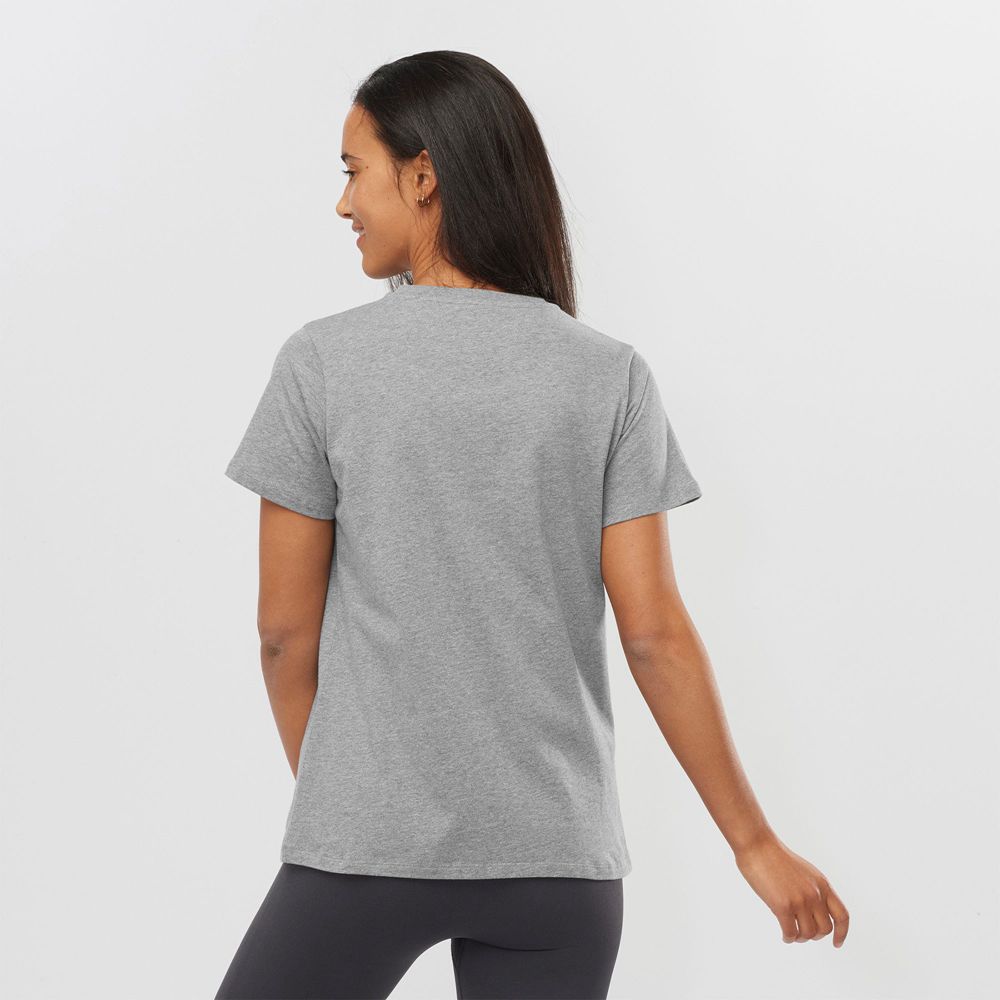 Women's Salomon OUTLIFE BIG LOGO Short Sleeve T Shirts Mid Grey | JLMTYV-053