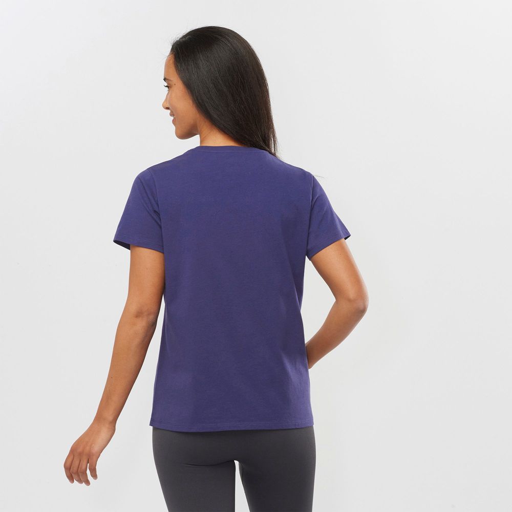 Women's Salomon OUTLIFE BIG LOGO Short Sleeve T Shirts Purple | RMIDCY-180