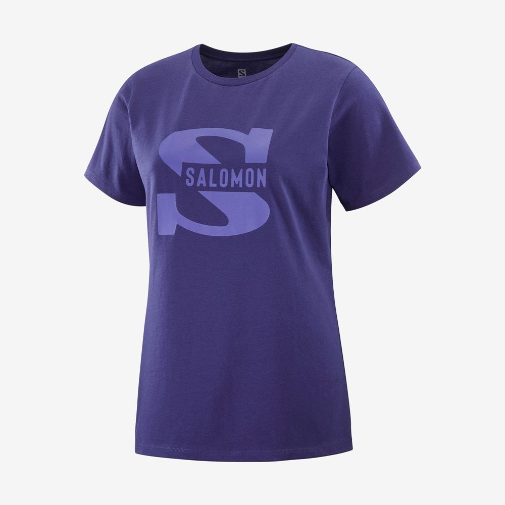 Women\'s Salomon OUTLIFE BIG LOGO Short Sleeve T Shirts Purple | RMIDCY-180