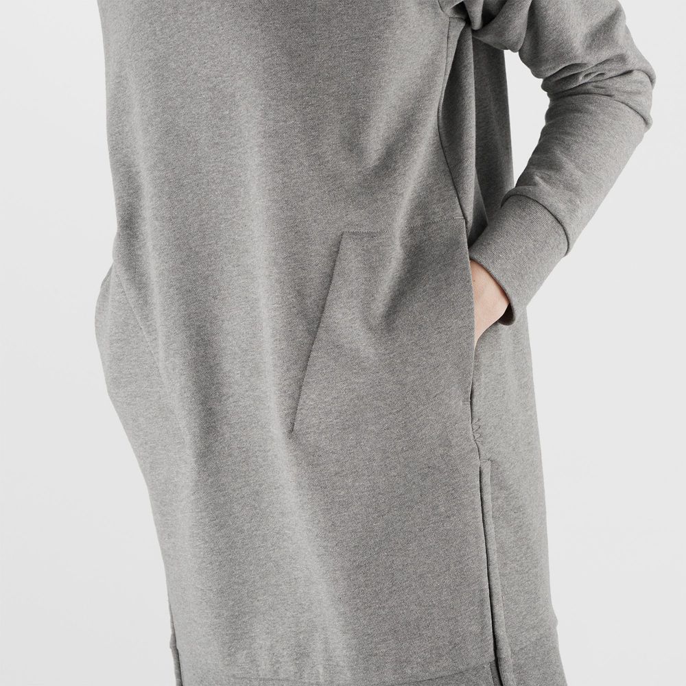 Women's Salomon OUTLIFE DRESS W Dress Hoodie Mid Grey | AZNOTP-603